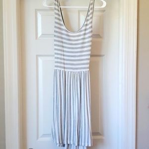 Chic Backless Gray and White Striped Dress